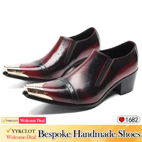 Black handmade patent leather high-heeled Men's dress shoes