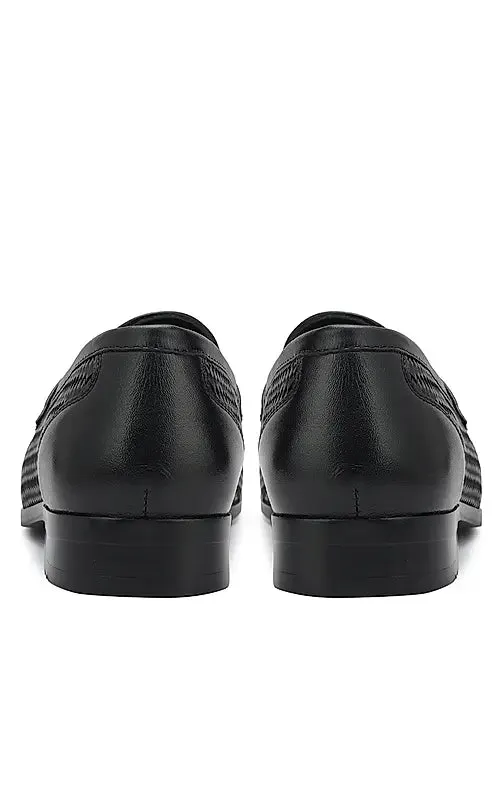 Black Mat Textured Loafers