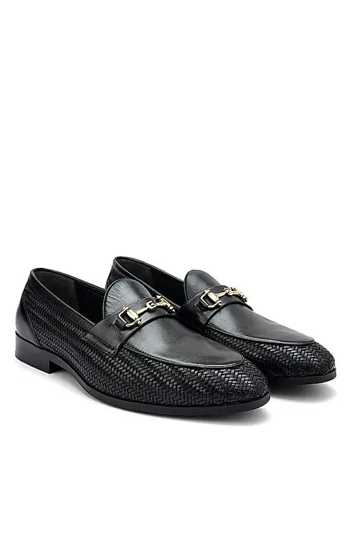 Black Mat Textured Loafers