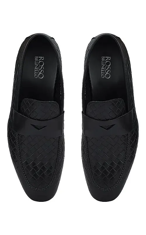 Black Woven Leather Loafers