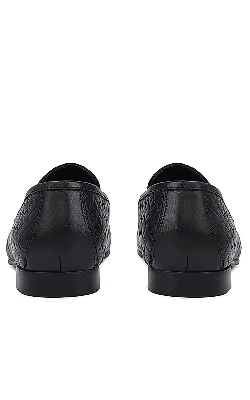 Black Woven Leather Loafers