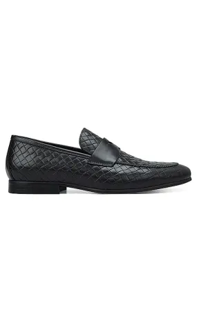 Black Woven Leather Loafers