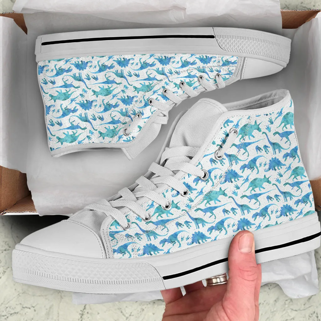 Blue Watercolor - Dinosaur High Tops
