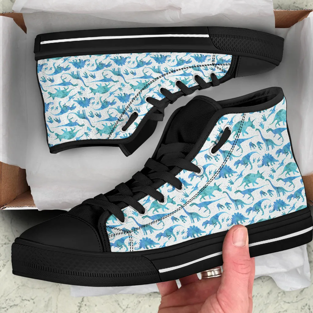 Blue Watercolor - Dinosaur High Tops