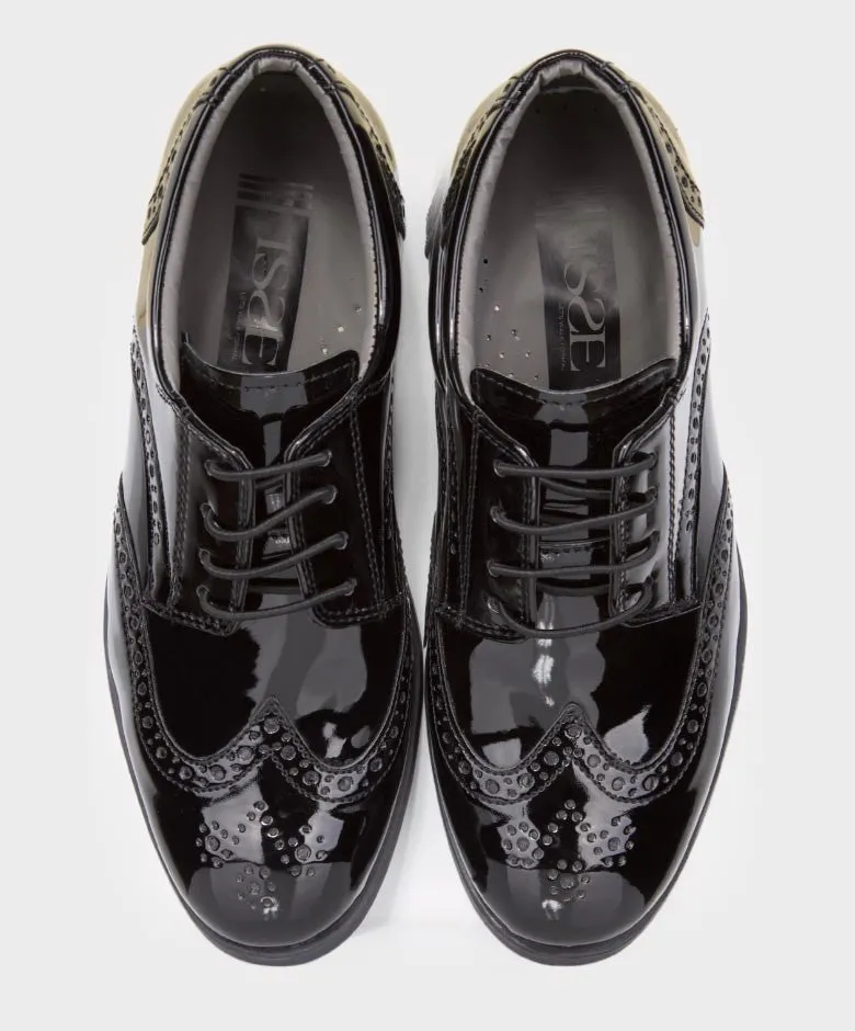 Boys Derby Brogue Lace Up Dress Shoes - Black