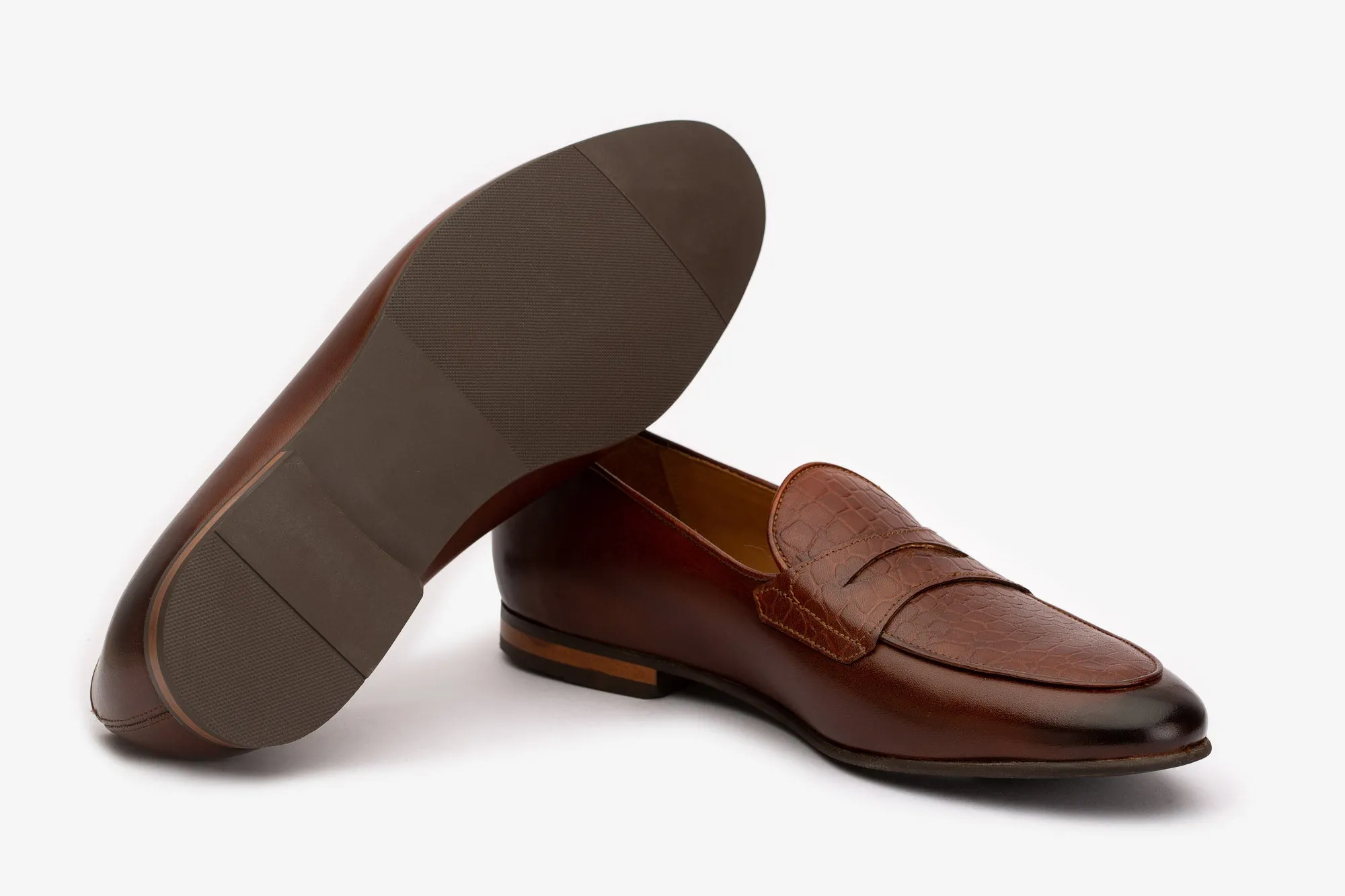 Brown Croco Belgian Loafers