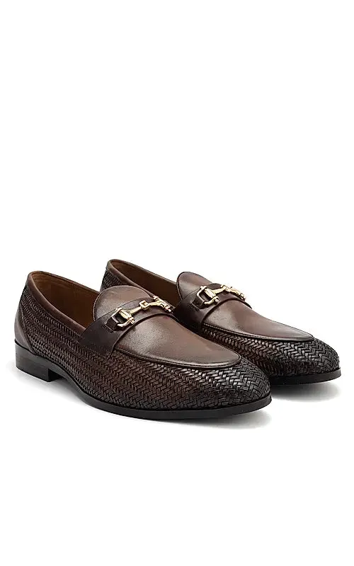 Brown Mat Textured Loafers