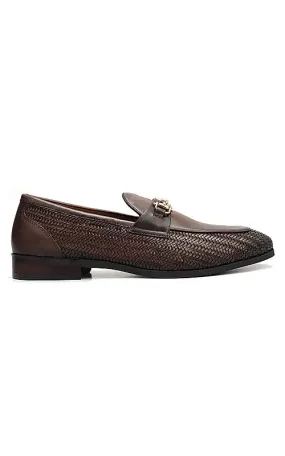 Brown Mat Textured Loafers