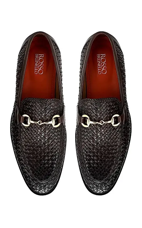 Brown Textured Leather Loafers With Buckle