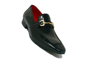 Carrucci black patent leather men's black shiny slip on dress Shoes Gold Buckle