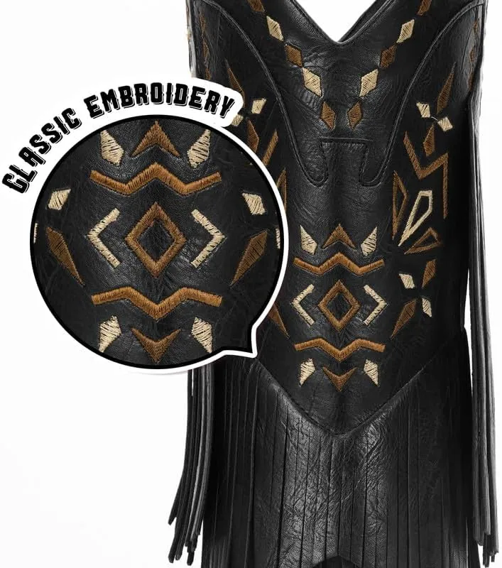 Cowboy Boots for Women - Fringe Knee High Cowgirl Boots with Classic Embroidery, Pointed Toe Pull on Retro Design, Perfect for Western Parties, Weddings and Events