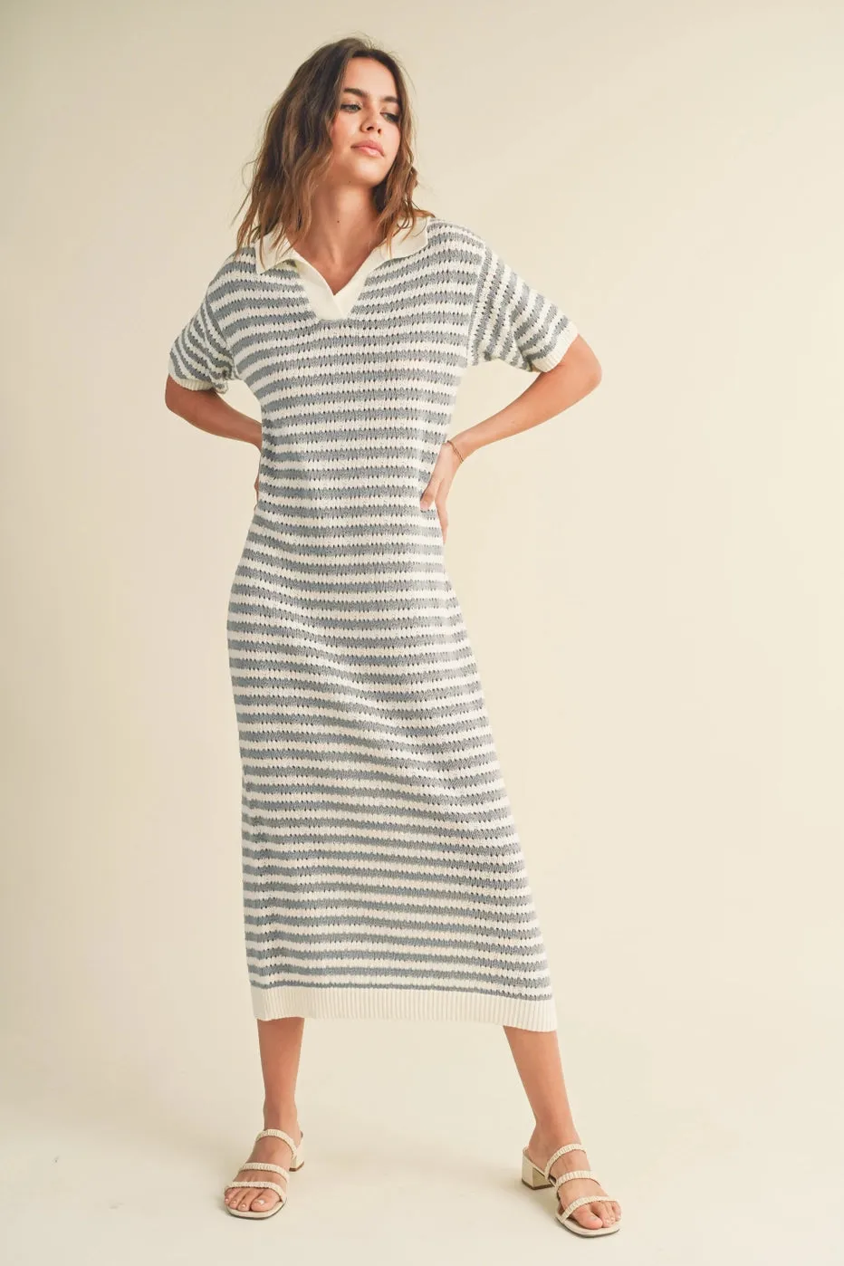 Crochet Knit Maxi Dress with Collar