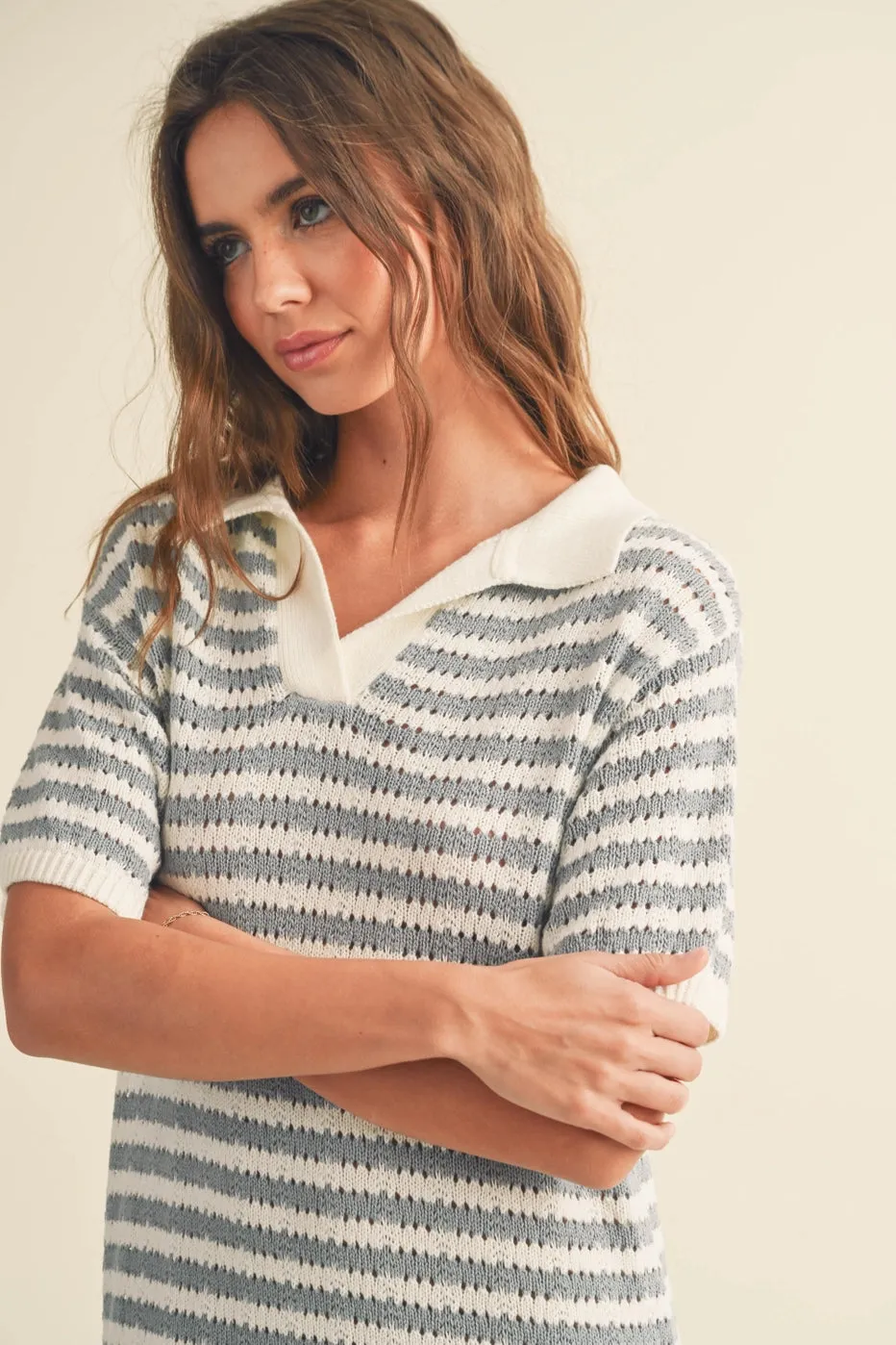 Crochet Knit Maxi Dress with Collar