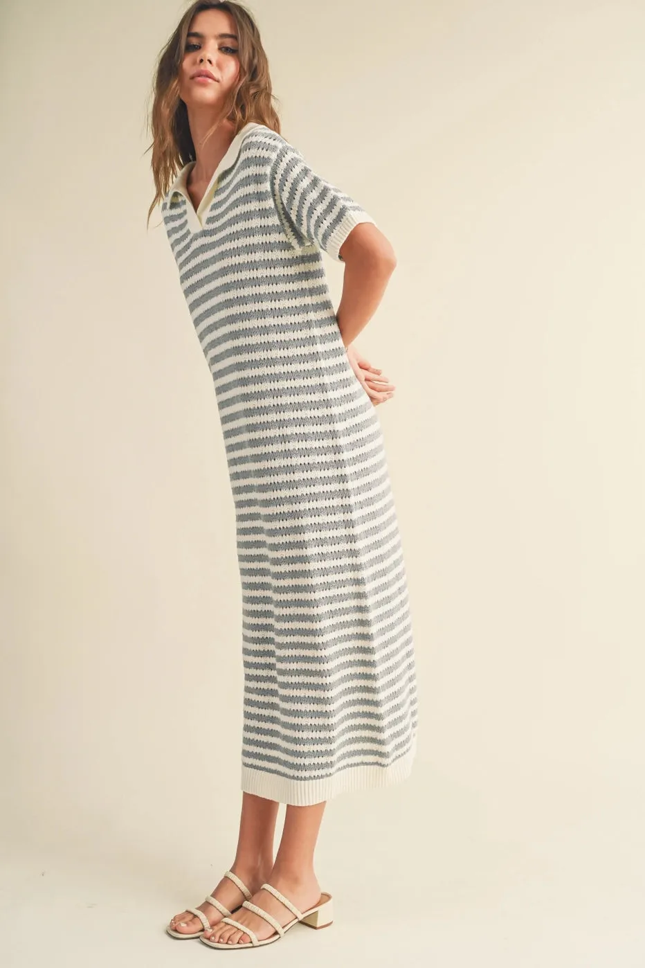 Crochet Knit Maxi Dress with Collar