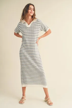 Crochet Knit Maxi Dress with Collar