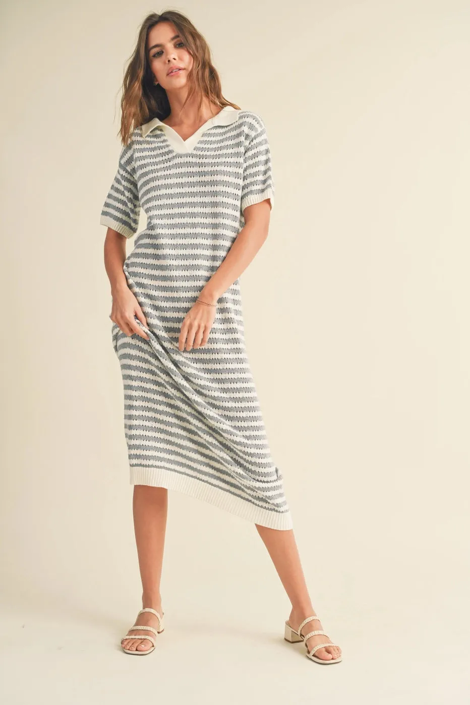 Crochet Knit Maxi Dress with Collar