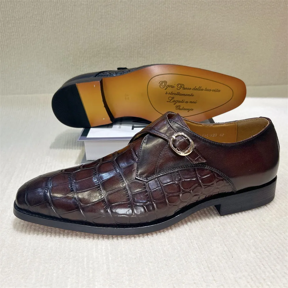 Crocodile embossed buckle business dress men's monk shoes