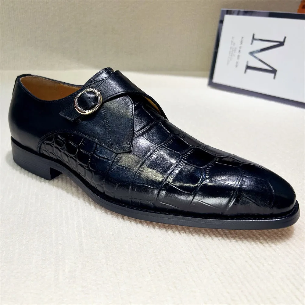 Crocodile embossed buckle business dress men's monk shoes