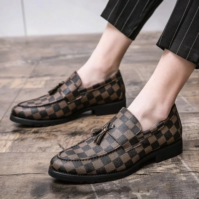 Dress Oxford Shoes for Mens Fashion Slip On Tassel Loafers Vegan Pu Leather Prom Anti-Slip Rubber Sole Shoes