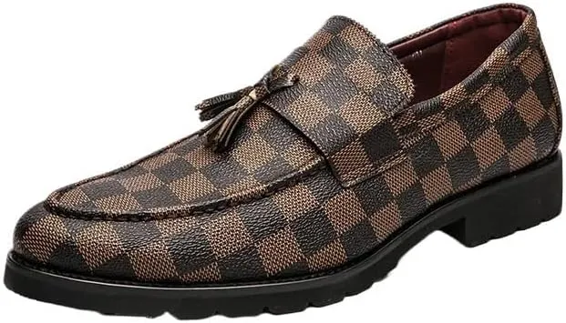 Dress Oxford Shoes for Mens Fashion Slip On Tassel Loafers Vegan Pu Leather Prom Anti-Slip Rubber Sole Shoes
