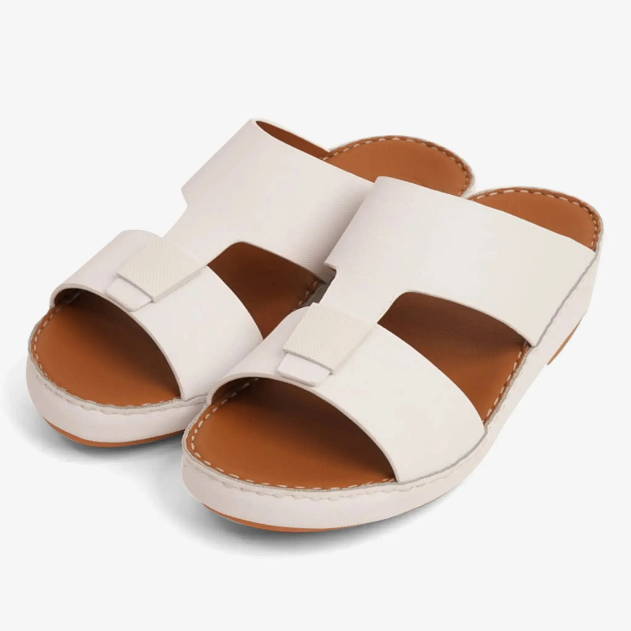 FARADA CLASSIC LEATHER SANDALS WITH TRADITIONAL DESIGN WHITE