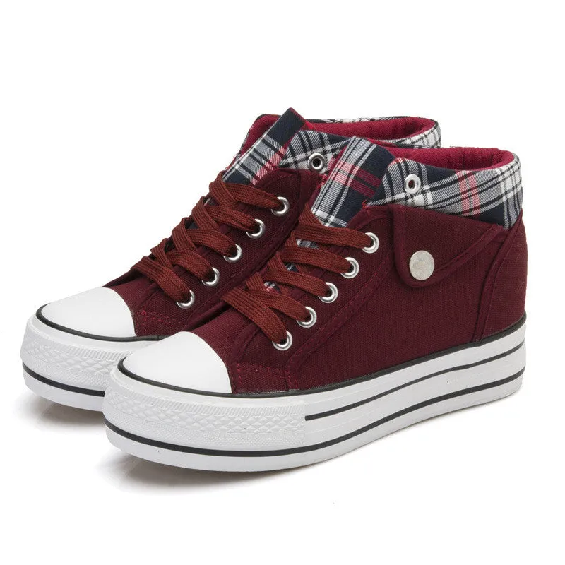 Fashion Increased Canvas Lace Up Plaid Sneakers
