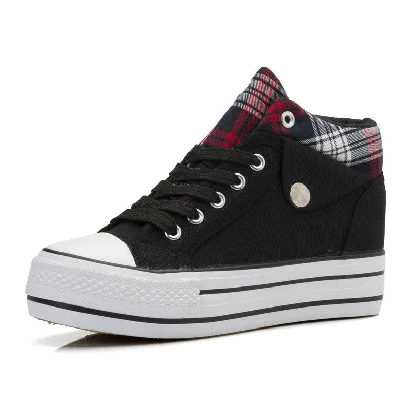 Fashion Increased Canvas Lace Up Plaid Sneakers