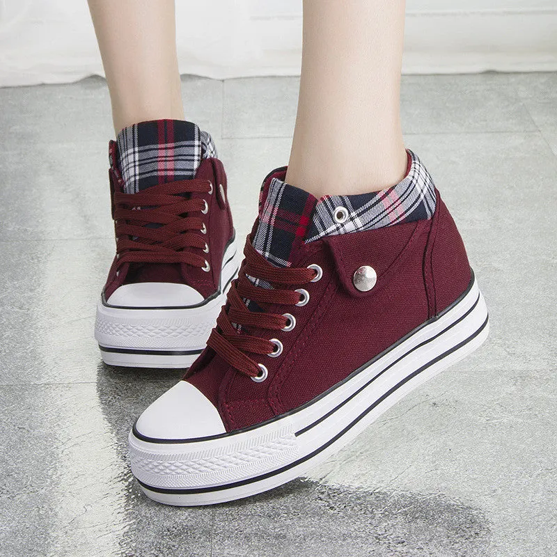 Fashion Increased Canvas Lace Up Plaid Sneakers