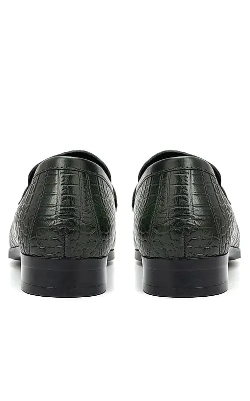 Green Croco Textured Loafers