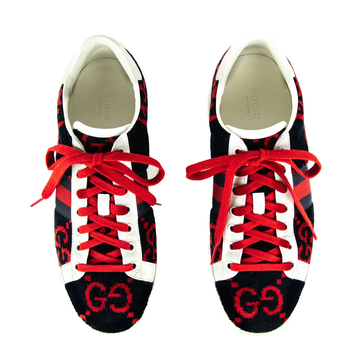 Gucci Navy & Red Velvet GG Ace Sneakers Size US 9 | EU 39