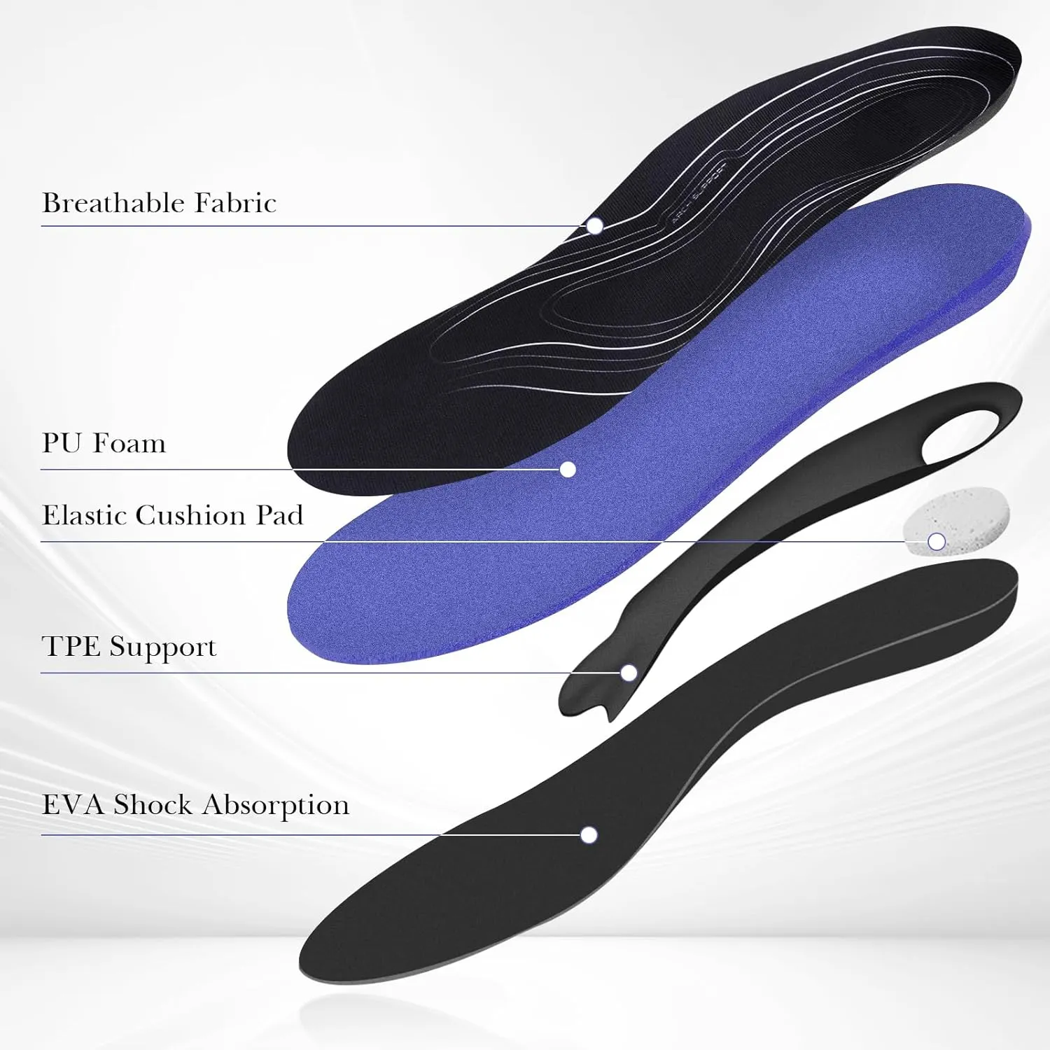 Linkidea 2 Pairs Arch Support Shoe Insoles Compatible with Brooks Ghost 15, GTS 23, Anthem 6, Replacement Shoe Inserts, Shock Absorption and Cushioning for Feet Relief (US Men 7.5/Women 9)
