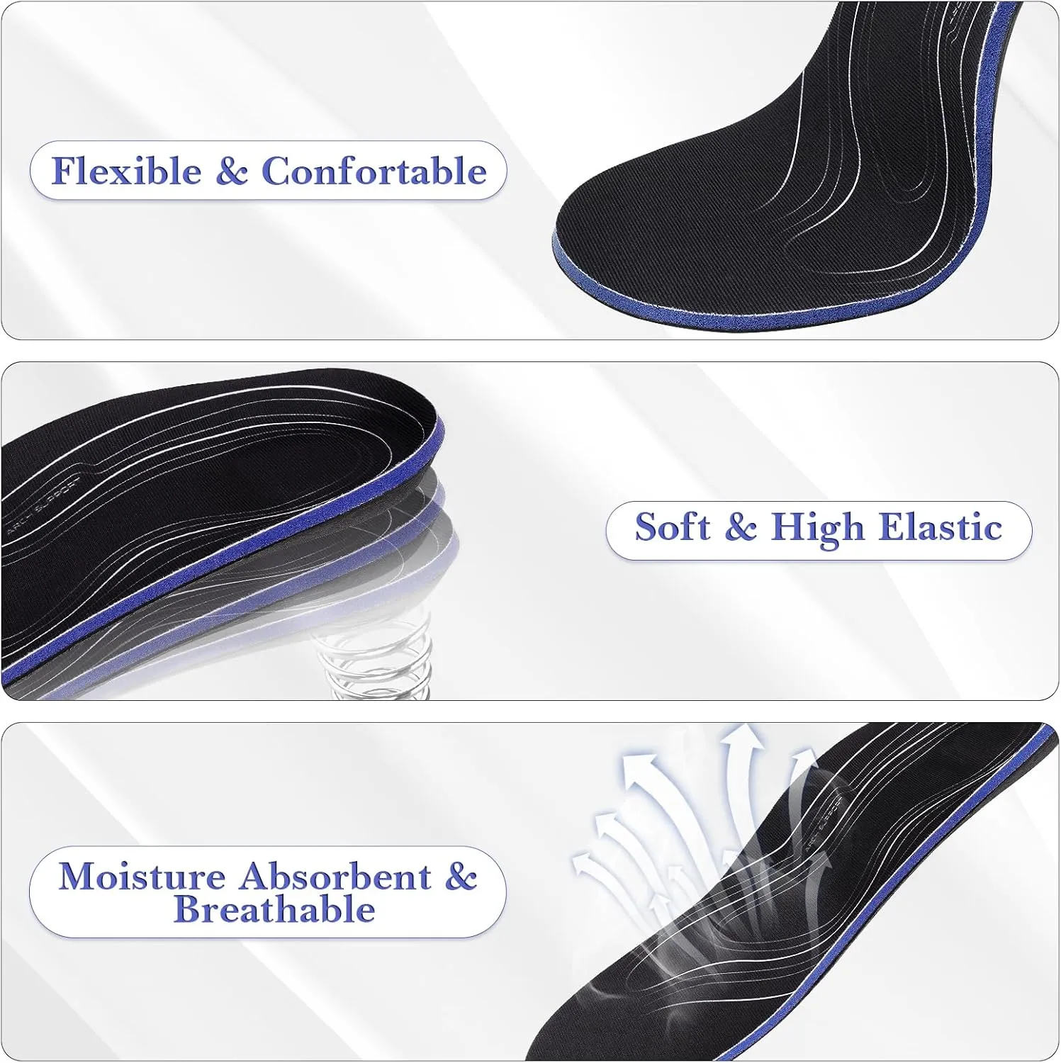 Linkidea 2 Pairs Arch Support Shoe Insoles Compatible with Brooks Ghost 15, GTS 23, Anthem 6, Replacement Shoe Inserts, Shock Absorption and Cushioning for Feet Relief (US Men 7.5/Women 9)