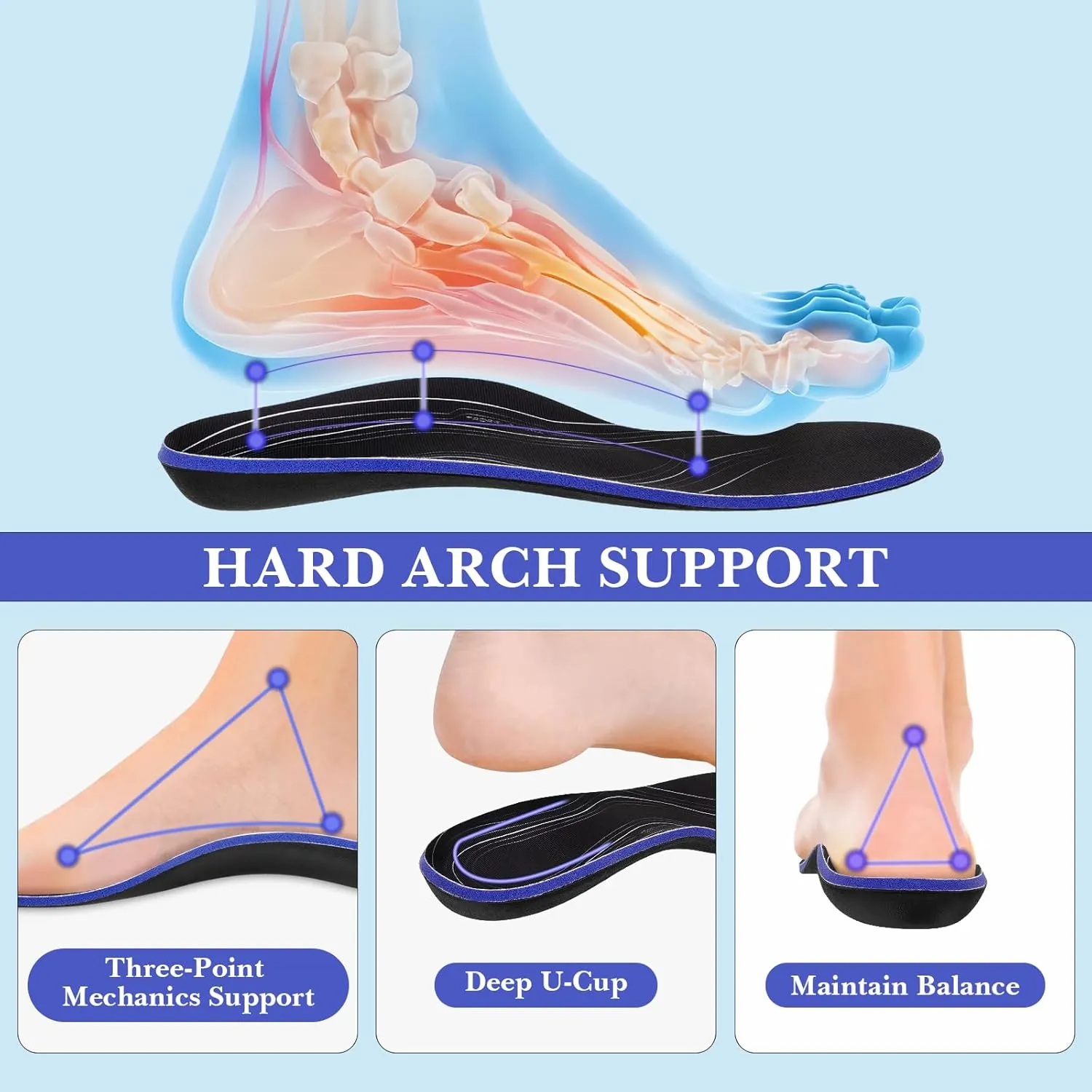 Linkidea 2 Pairs Arch Support Shoe Insoles Compatible with Brooks Ghost 15, GTS 23, Anthem 6, Replacement Shoe Inserts, Shock Absorption and Cushioning for Feet Relief (US Men 7.5/Women 9)