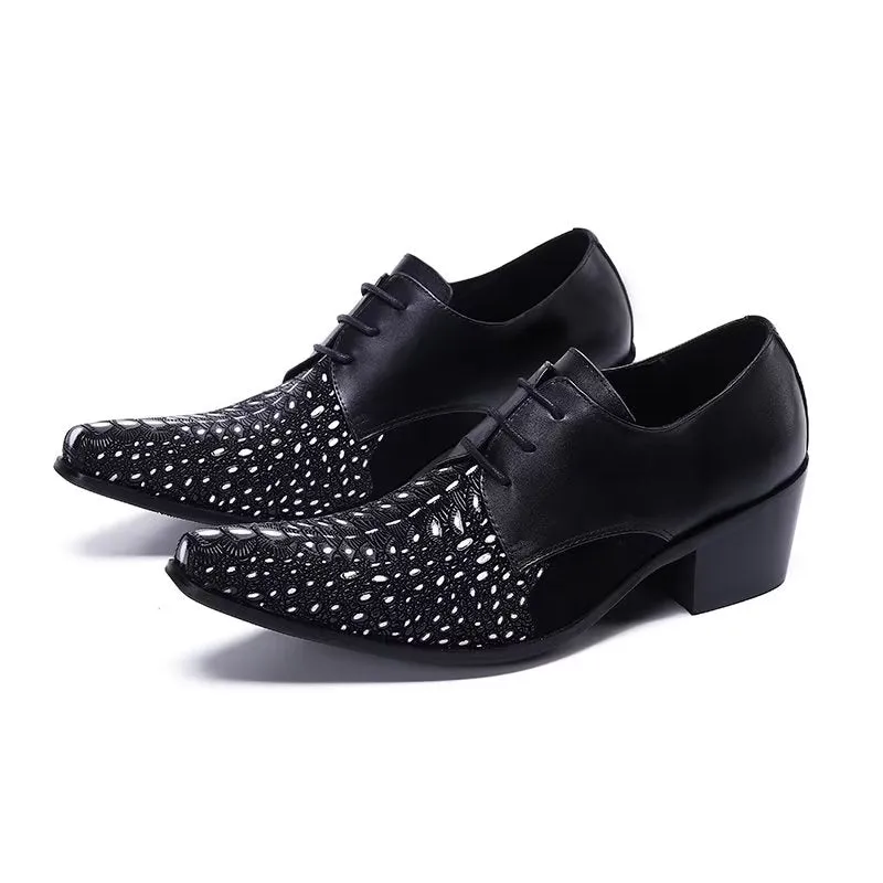 LuxeLeather Exotic-Pattern Smart Derby Dress Shoes