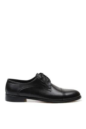 Men's Black Leather Derby Shoes with Brogue Detailing and Cap Toe - Wessi