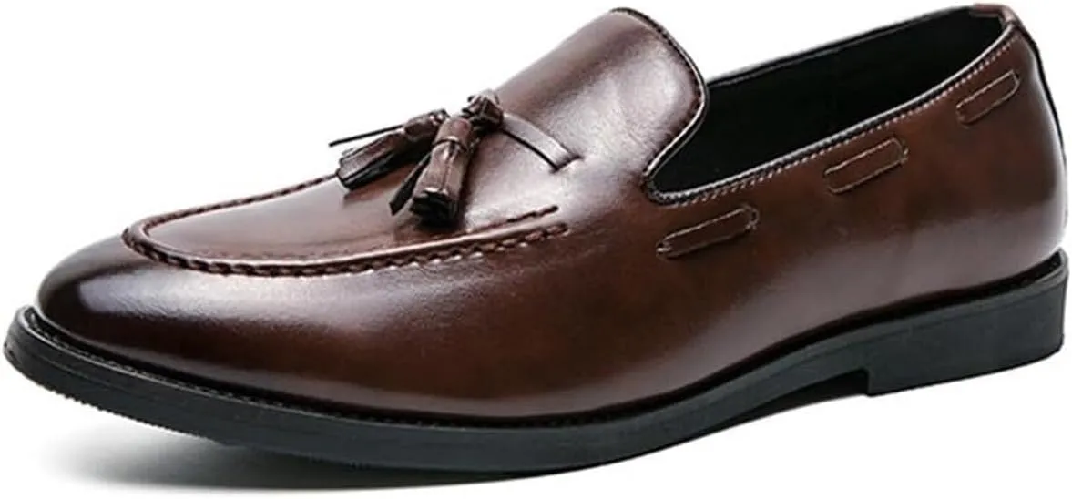 Men's Fashion Retro Tassel Loafers Slip-On Low-Top Casual Business Walking Shoes Comfortable Round Toe Dress Shoes for Men