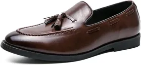 Men's Fashion Retro Tassel Loafers Slip-On Low-Top Casual Business Walking Shoes Comfortable Round Toe Dress Shoes for Men