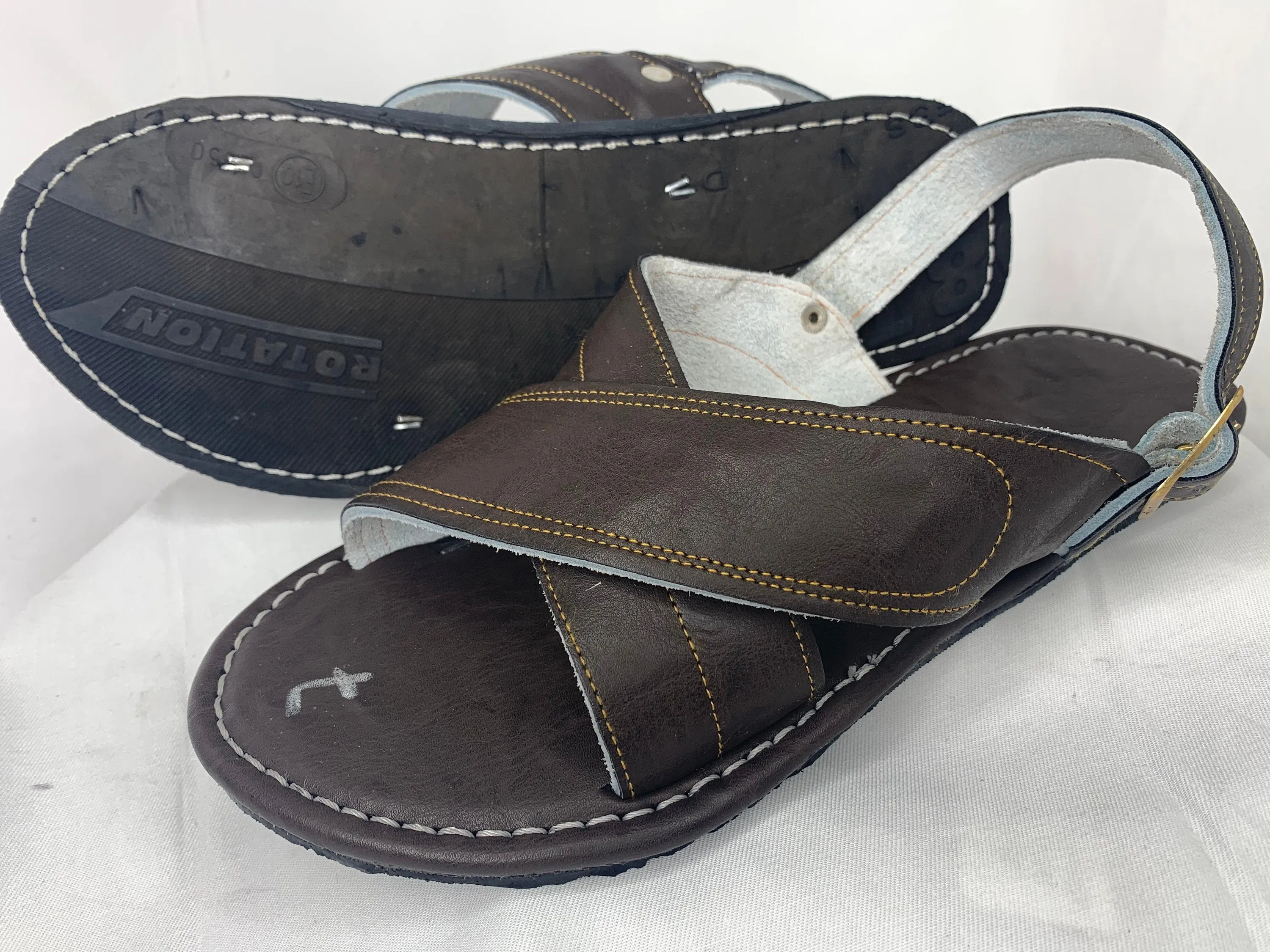 MENS LEATHER 2 STRAP brown mexican sandals with tire sole Size 7