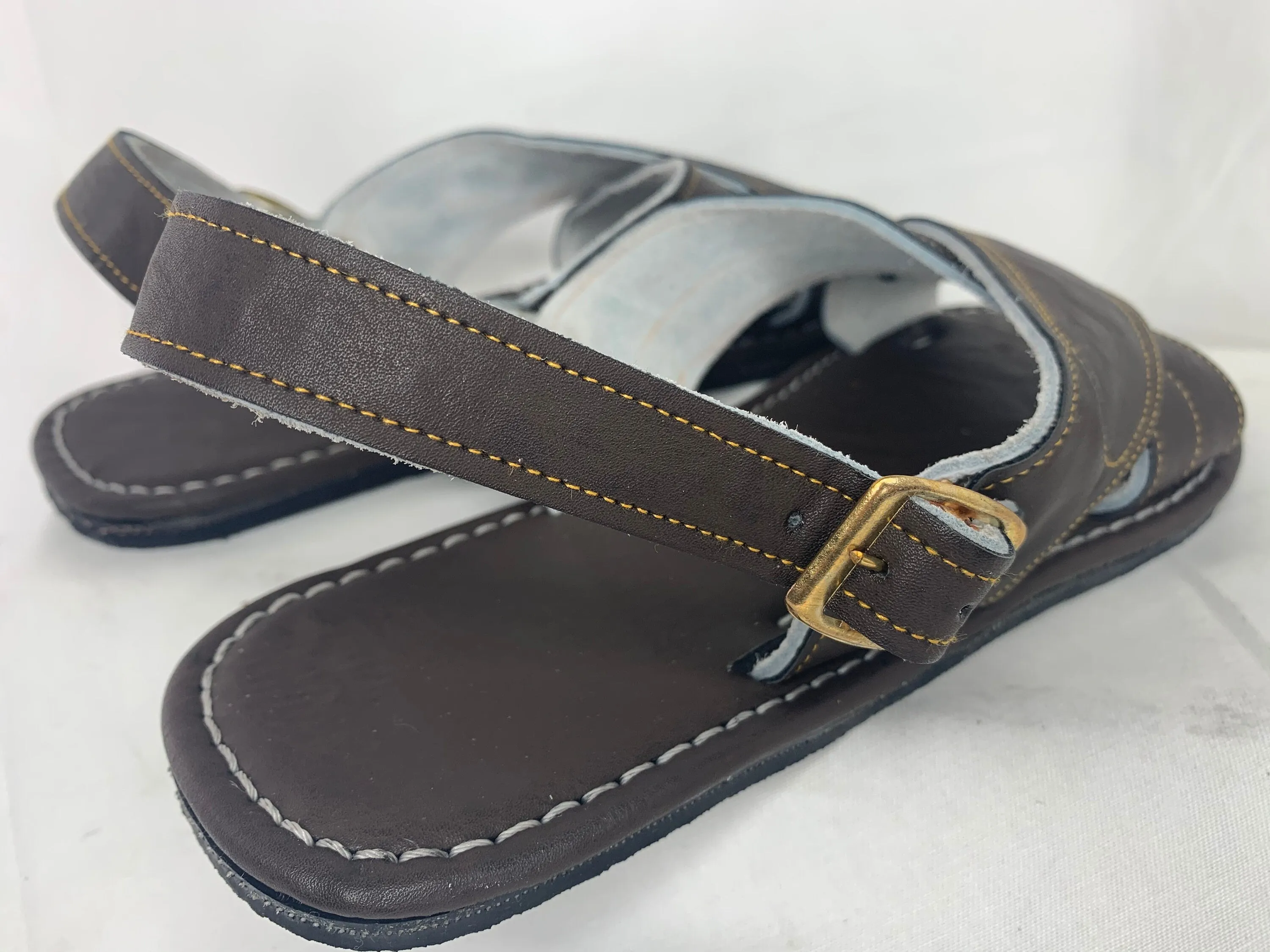 MENS LEATHER 2 STRAP brown mexican sandals with tire sole Size 7
