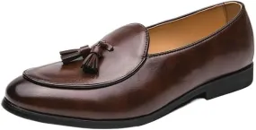 Men's Luxury Leather Loafers, Casual Slip-On Dress Shoes, Brogue Driving Shoes, Dark Brown Formal Shoes with Tassel for Men