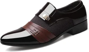 Men's Patent Leather Cap Toe Mesh Slip on Dress Loafers Formal Work Business Dress Office Shoes for Male Men's Patent Leather Cap Toe Mesh Slip on Dress Loafers Formal Work Business Dress Office Shoes for Male