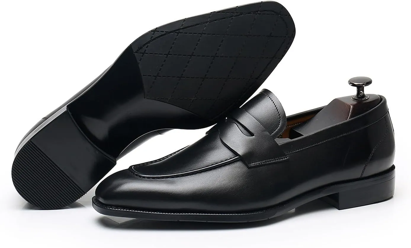 Mens Penny Loafers Slip On Causal Dress Shoes Genuine Leather Fashion Mocasines Prom Wedding Business Suit Shoes Comfortable Tuxedo Shoes for Men