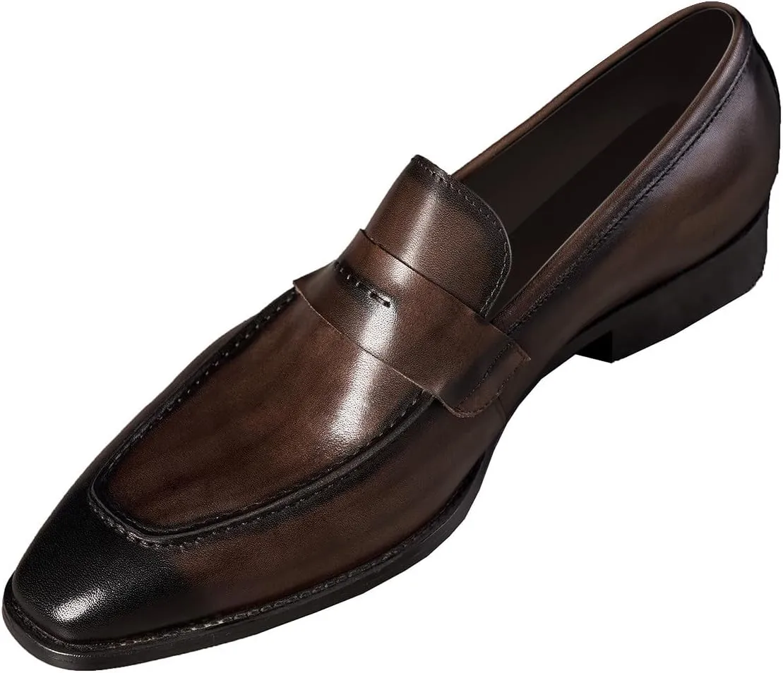 Mens Penny Loafers Slip On Formal Dress Shoes Fashion Modern Genuine Leather Suit Shoes Prom Wedding Business Mocasines Tuxedo Shoes for Men