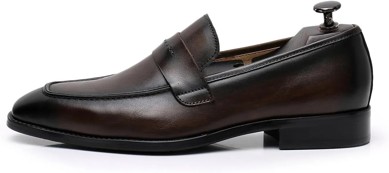Mens Penny Loafers Slip On Formal Dress Shoes Fashion Modern Genuine Leather Suit Shoes Prom Wedding Business Mocasines Tuxedo Shoes for Men