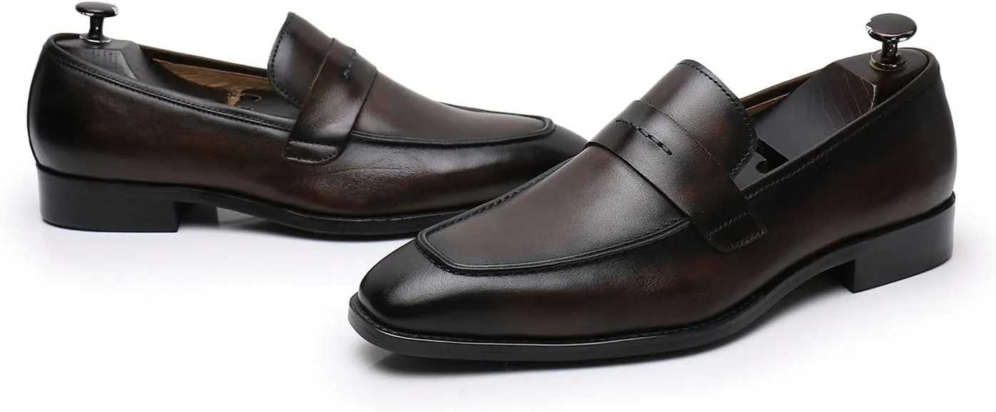 Mens Penny Loafers Slip On Formal Dress Shoes Fashion Modern Genuine Leather Suit Shoes Prom Wedding Business Mocasines Tuxedo Shoes for Men