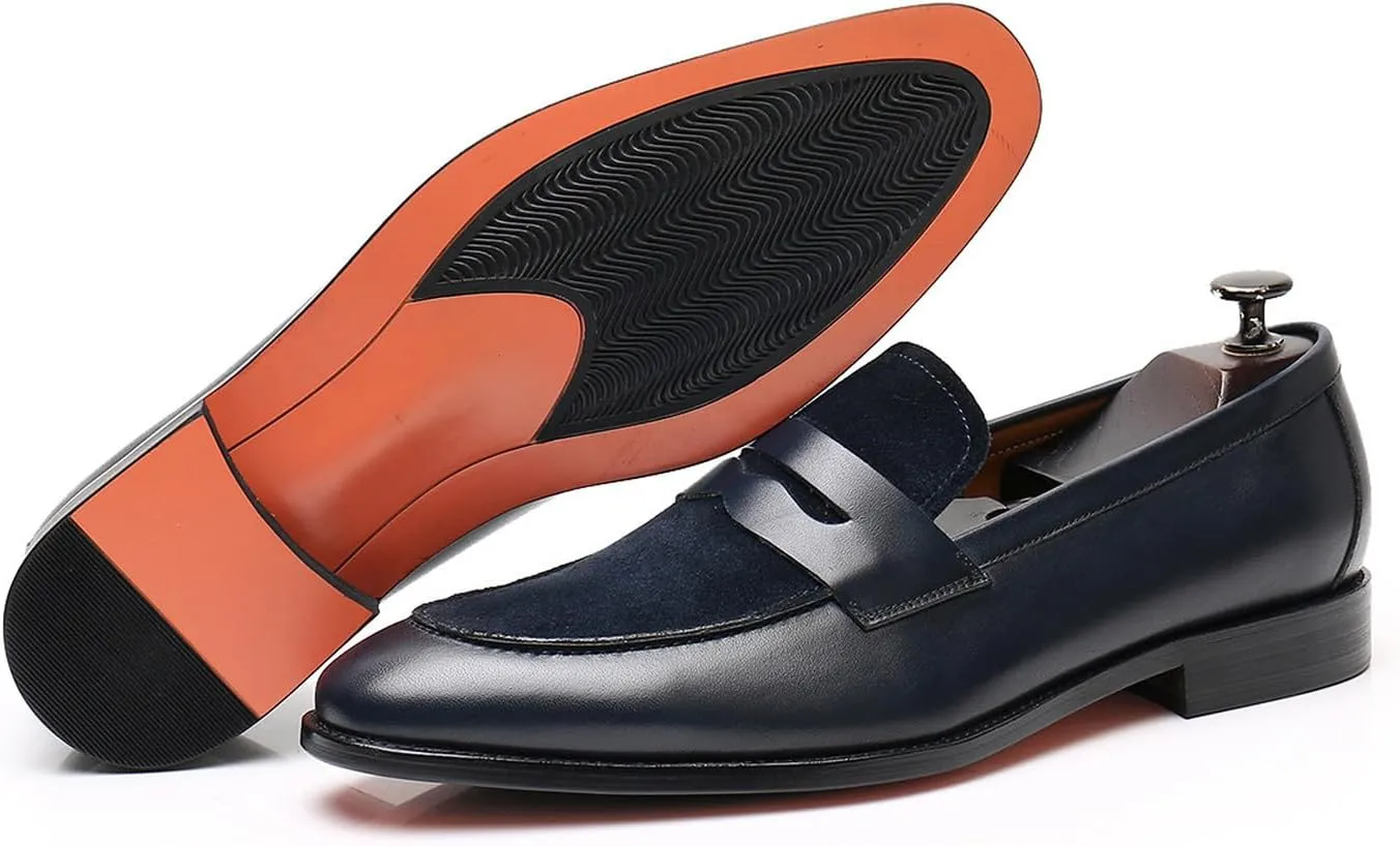 Mens Penny Loafers Slip On Formal Dress Shoes Modern Genuine Leather Mocasines Prom Wedding Business Causal Suit Shoes Tuxedo Shoes for Men