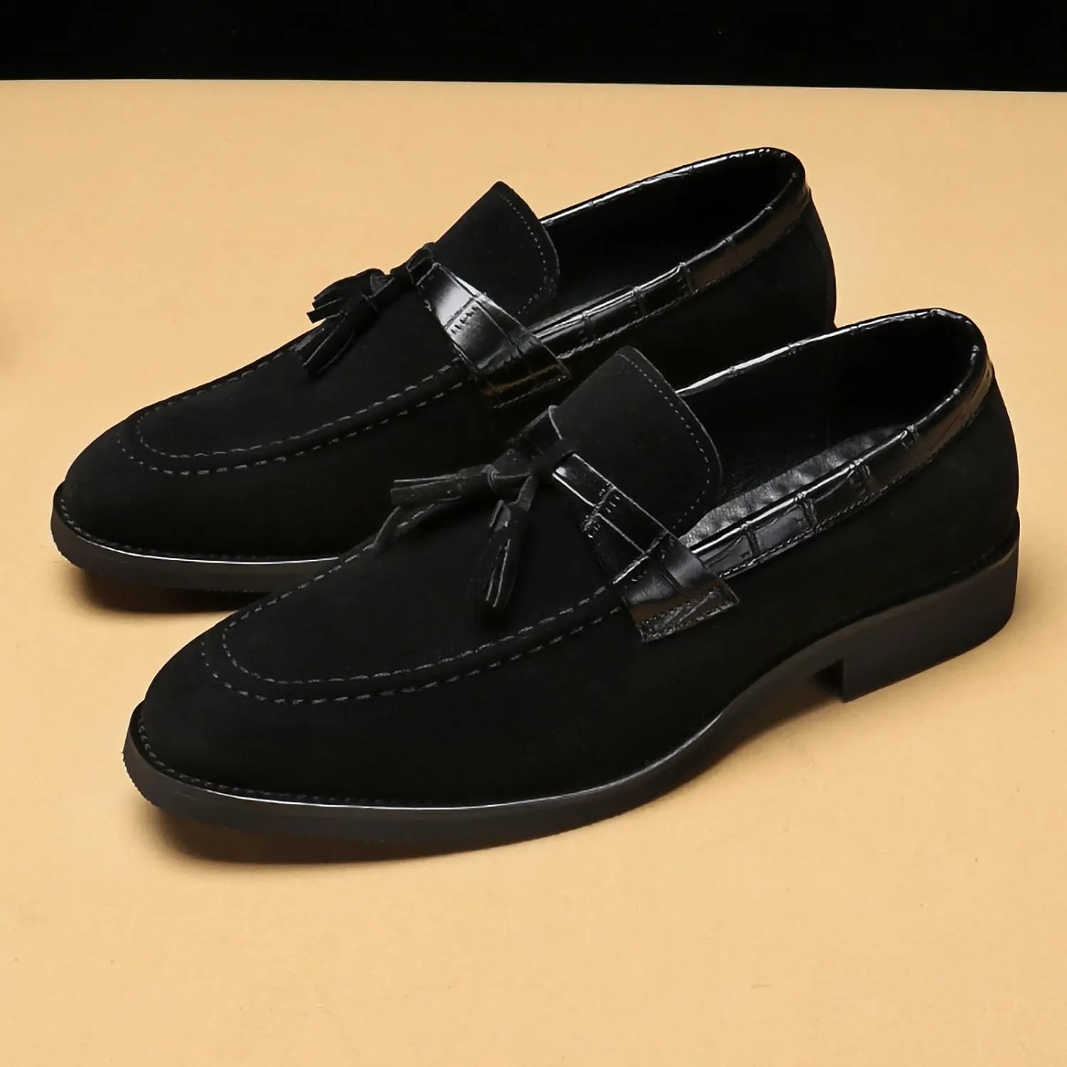 Men's Suede Faux Leather Tassel Loafers – Lightweight PU Leather Slip-On Dress Shoes for Wedding, Business, Prom, Church & Casual