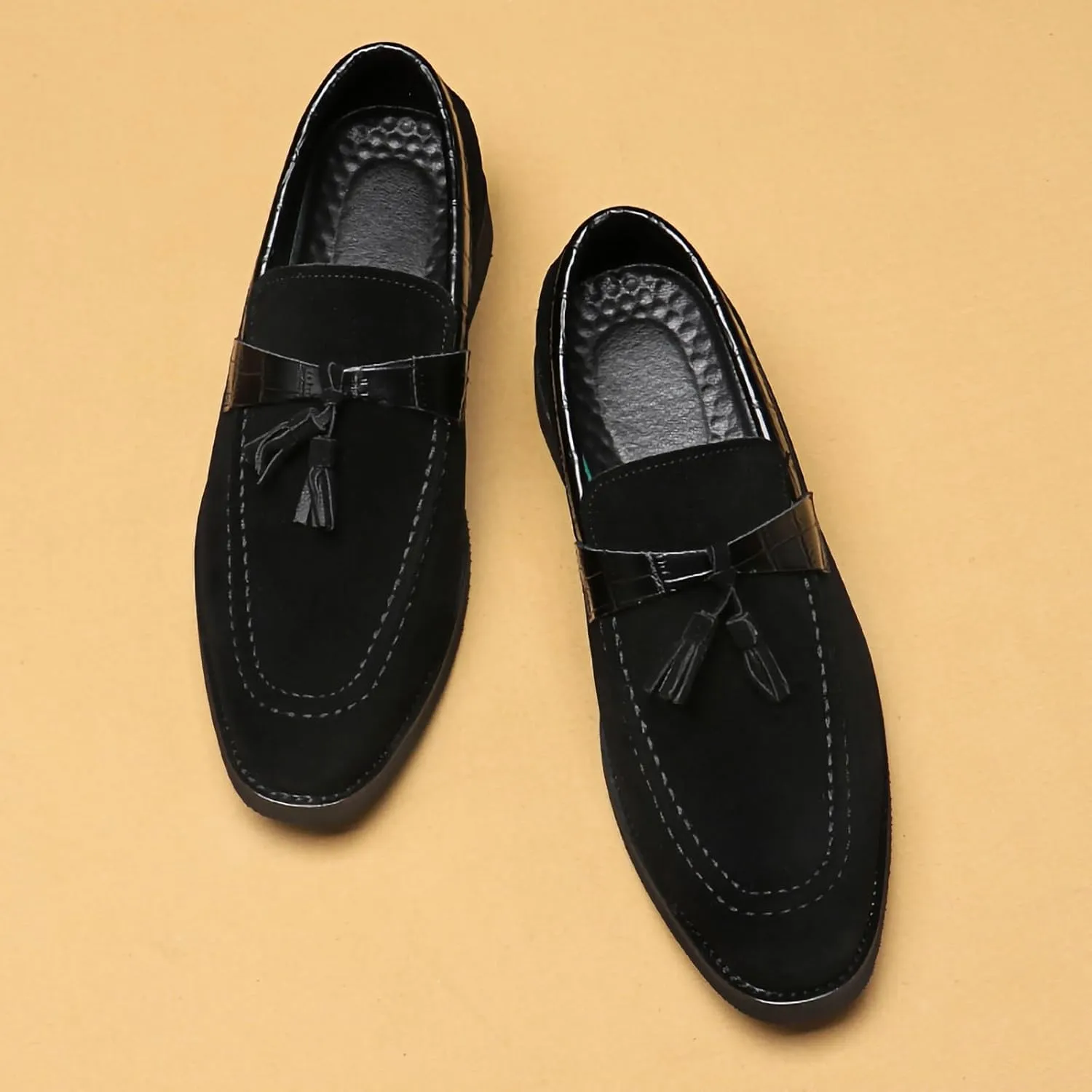 Men's Suede Faux Leather Tassel Loafers – Lightweight PU Leather Slip-On Dress Shoes for Wedding, Business, Prom, Church & Casual