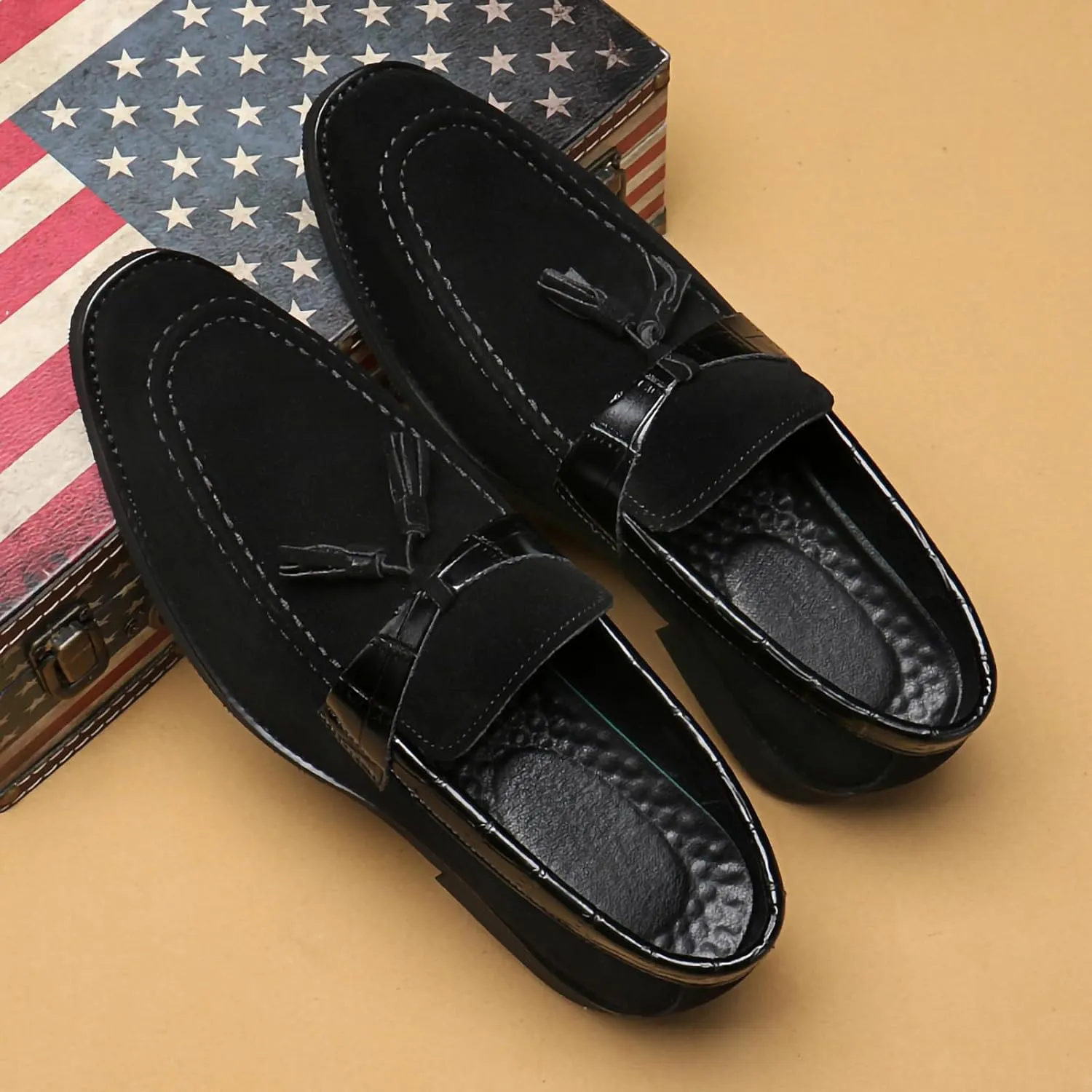 Men's Suede Faux Leather Tassel Loafers – Lightweight PU Leather Slip-On Dress Shoes for Wedding, Business, Prom, Church & Casual