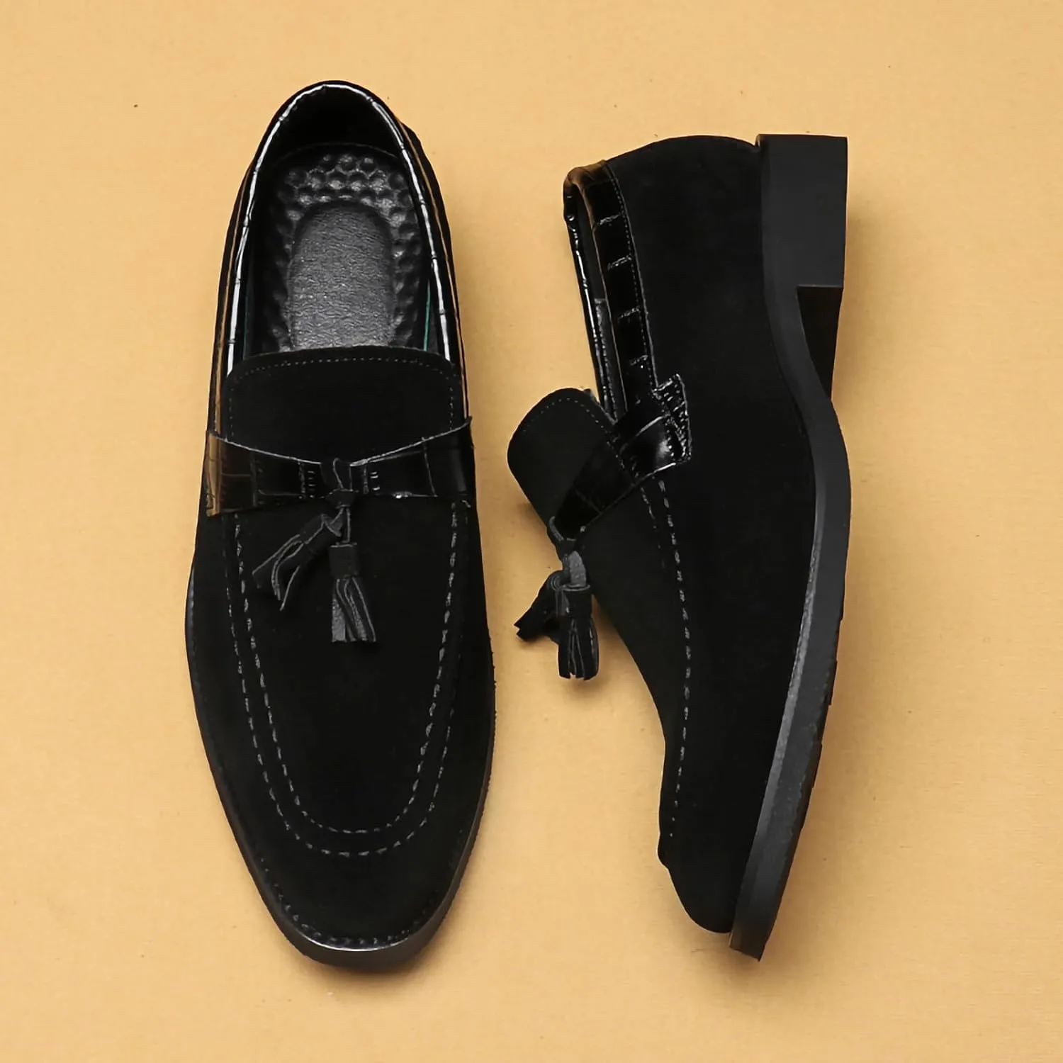 Men's Suede Faux Leather Tassel Loafers – Lightweight PU Leather Slip-On Dress Shoes for Wedding, Business, Prom, Church & Casual